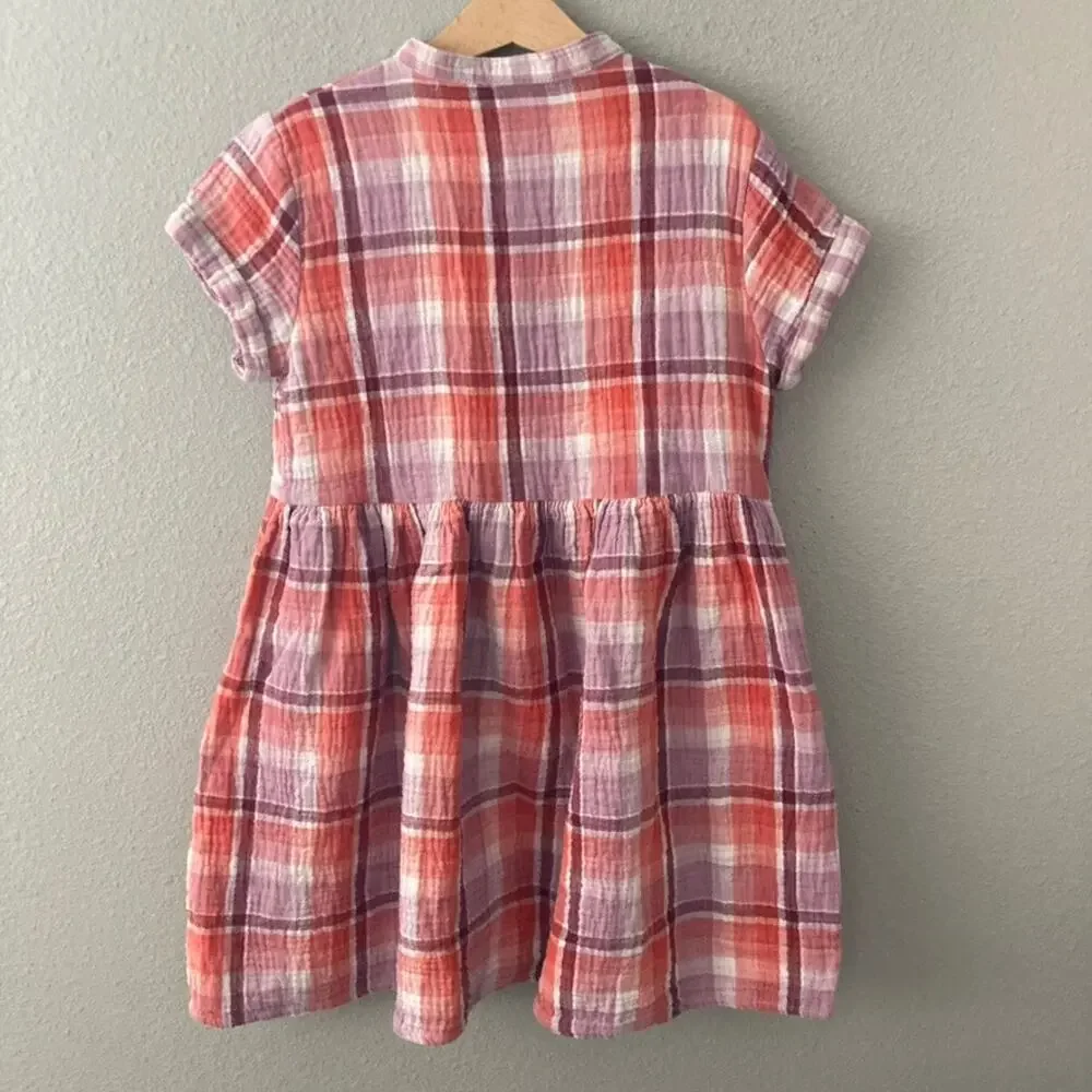 Cat & Jack Plaid Gauze Dress - Pink Purple - 8 Medium